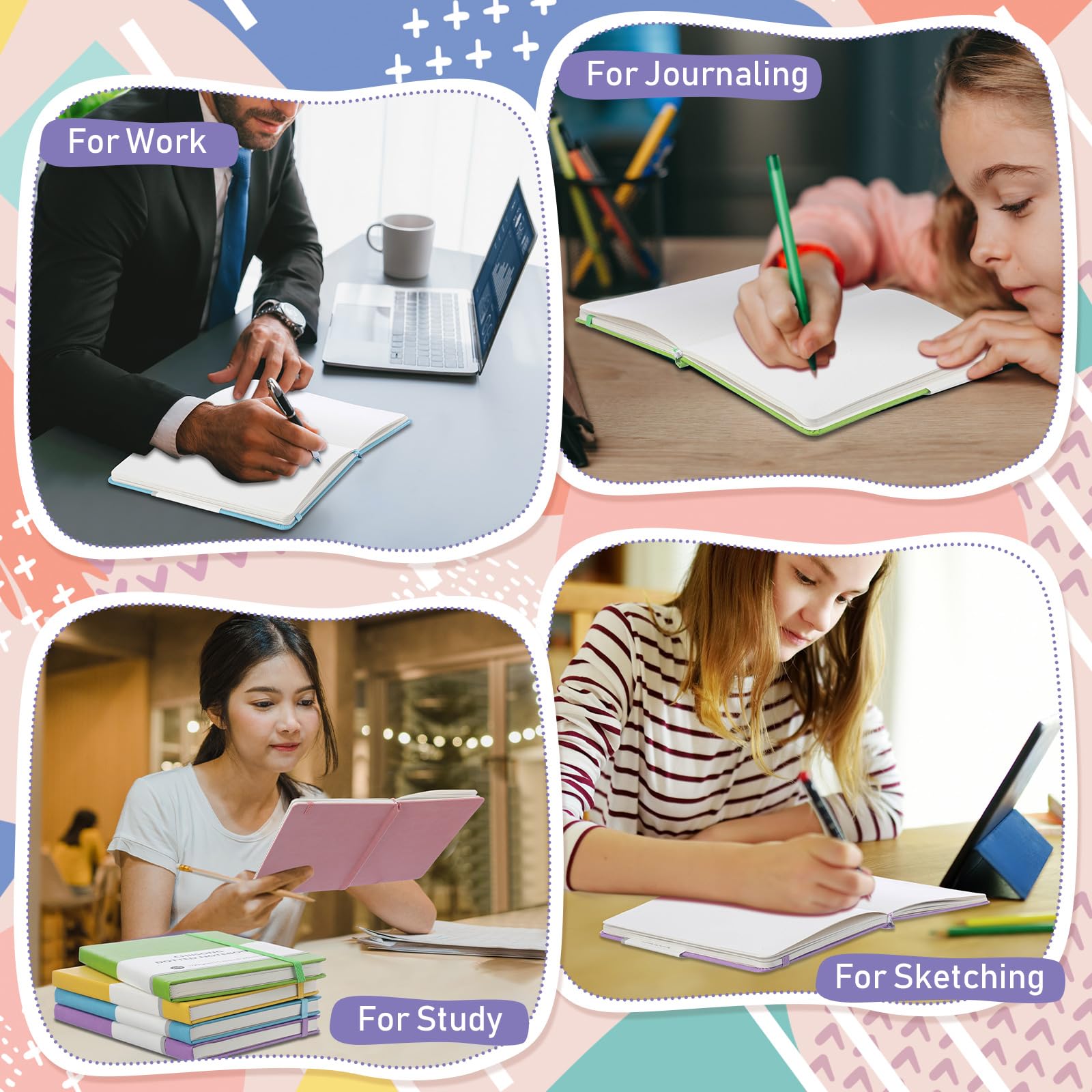 Chiisong Paquete de 10 cuadernos de puntos a granel, cuaderno de cuadrícula de puntos A5 con papel de 100 g/m², diario punteado de tapa dura de cuero con 160 páginas para mujeres y hombres,