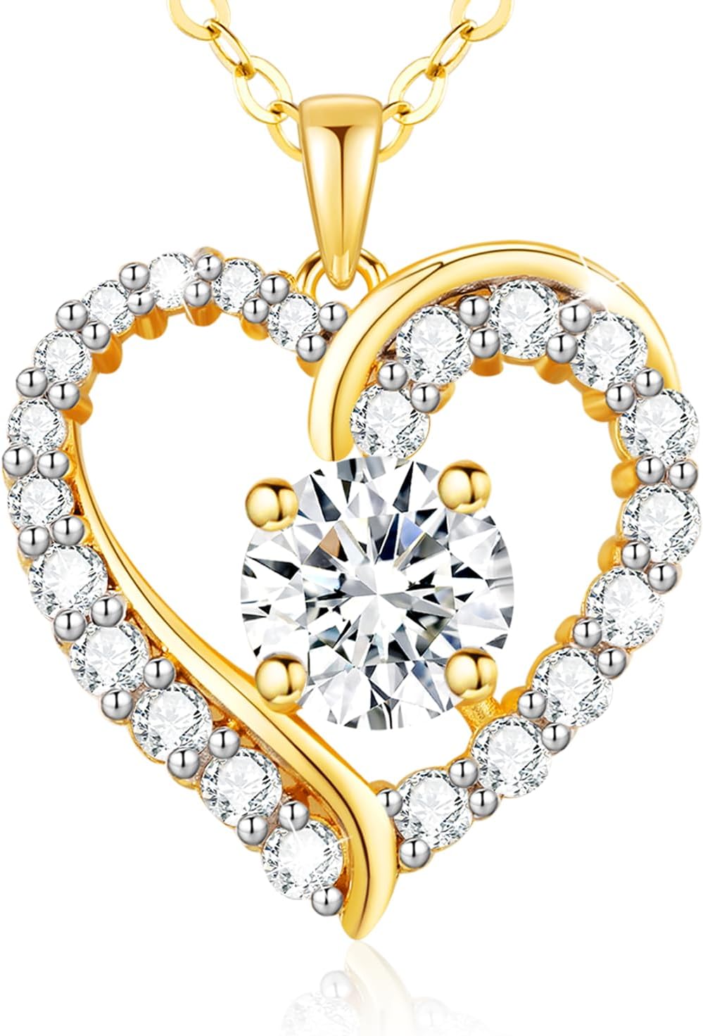 B.Catcher Hartvormige Ketting voor Dames, 925 Sterling Zilveren Liefde 5A Zirkonia Hanger, Kerstmis Valentijnsdag Verjaardag Moederdag Sieraden Cadeaus voor Vrouwen Vrouw,45cm