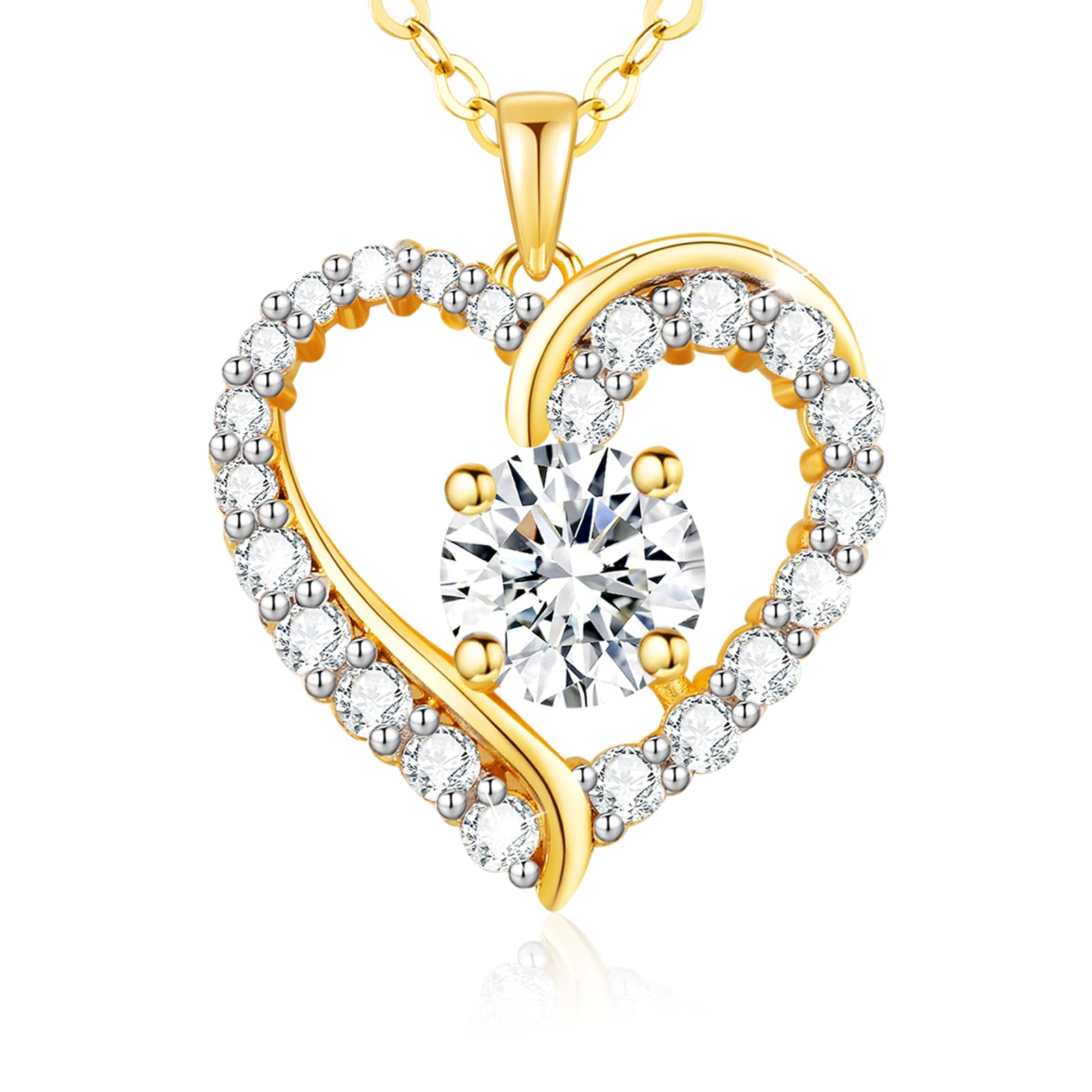 LAVUMO Kette Damen 14K Gold Herz Halskette Damen Echt Silber 925 Geburtsstein Halsketten für Frauen Gold Schmuck Geschenke für Sie Frauen Freundin Geburtstag Valentinstag Weihnachten Muttertag
