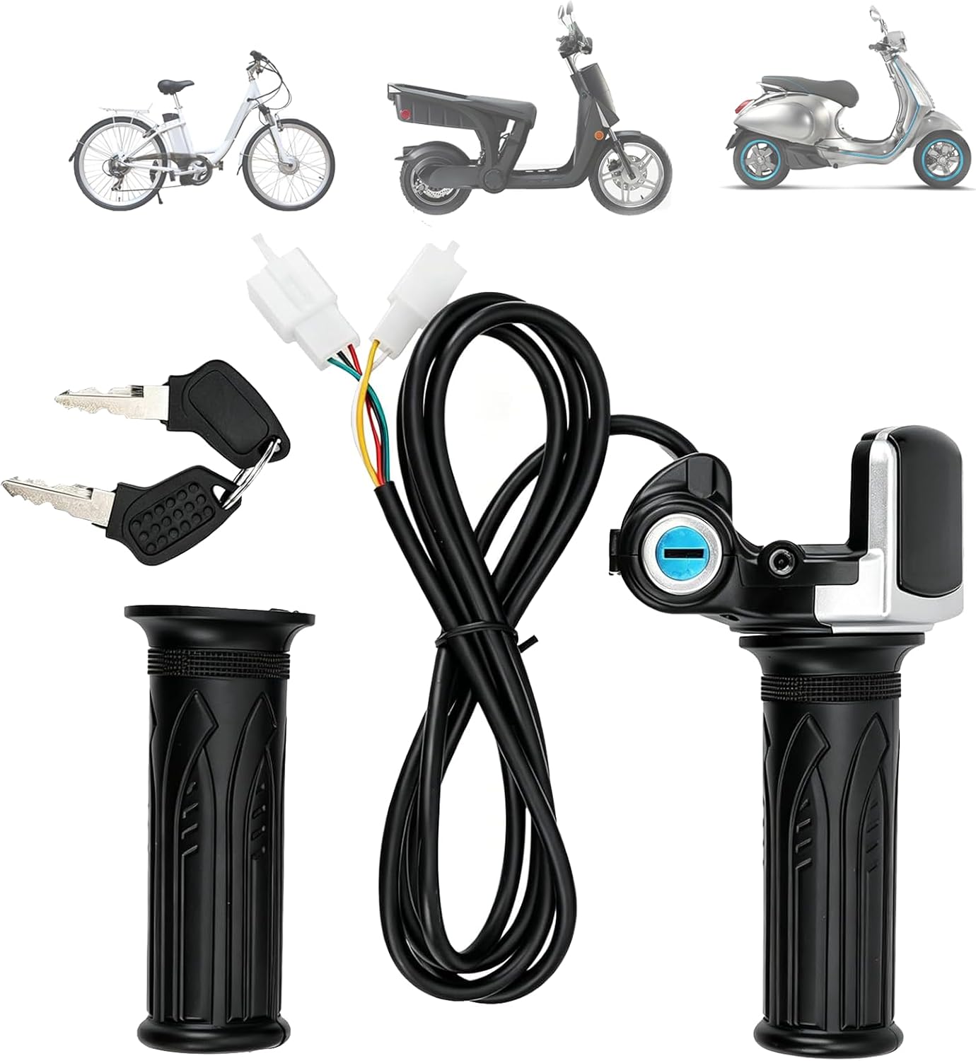 48V Twist Throttle, Ebike Throttle, Electric Bike Throttle with LED Display Grip Lock Key Set Mini Bike Parts for Ebike Motorcycle Scooter
