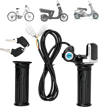 48V Twist Throttle, Ebike Throttle, Electric Bike Throttle with LED Display Grip Lock Key Set Mini Bike Parts for Ebike Motorcycle Scooter