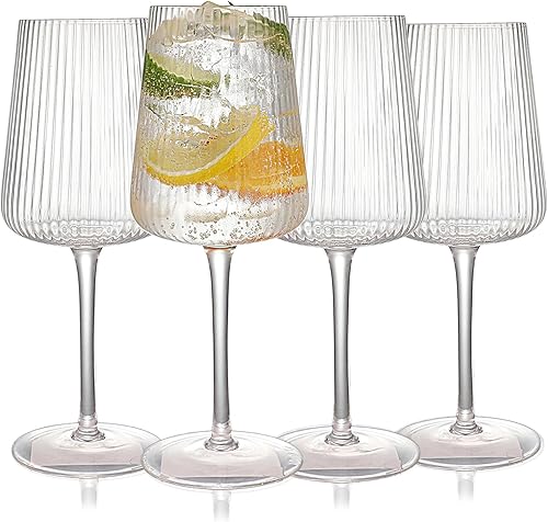 Miniatura 9 de Copas de vino acanaladas de colores sopladas a mano con tallo, vasos de cristal sin plomo, regalo de lujo, juego de 6, único, copa de vino premium