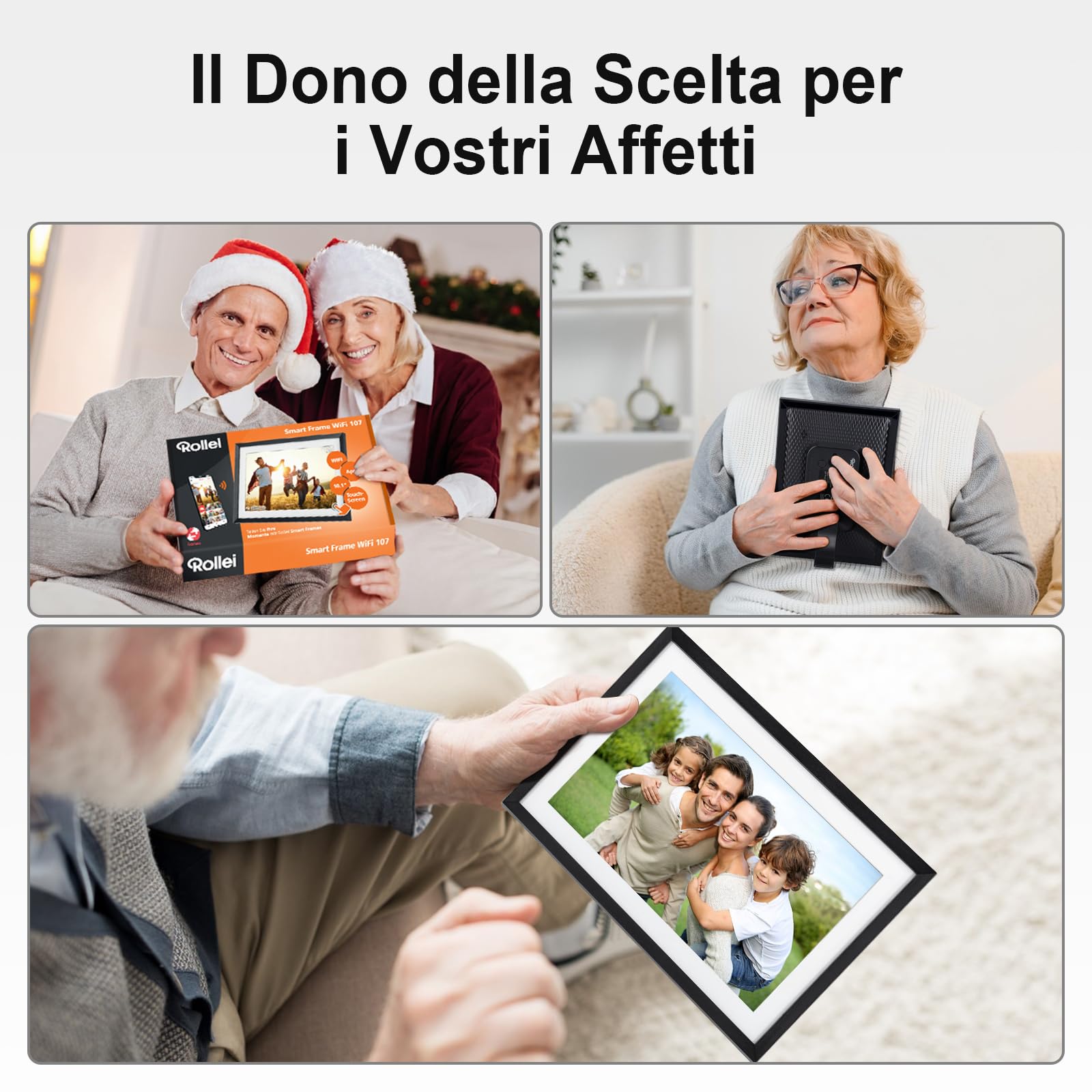 Cornice Digitale Foto, Rollei Smart Frame WiFi 107 10,1 Frameo Portafoto Digitale 32GB 1280x800 Schermo Tattile IPS Condivisione Istantanea di Foto e Video Nero Cornice-Digitale-Foto-Frameo-WiFi