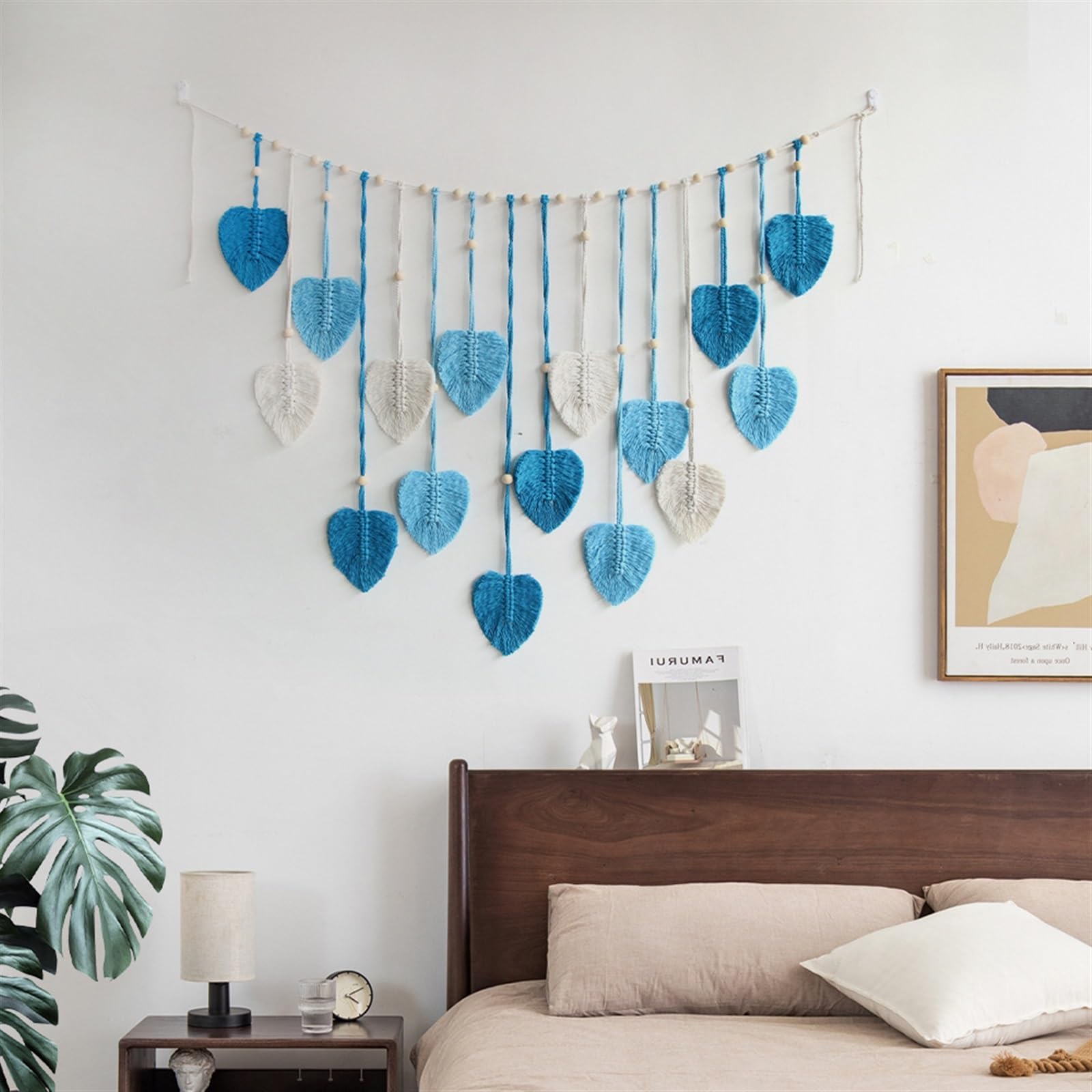 Blatt Makramee Wandbehang Gewebter Wandteppich Blätter Quasten Ornamente Home Wohnzimmer Hochzeitsdekoration Handgemachte Kunst Für die Dekoration von Wänden(Blue)