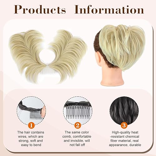 Miniatura 2 de QGZ Tousled Updo Messy Hair Bun,Clip in Hair Chignon with Side Comb Natural Adjustable Versatile Synthetic Hair Scrunchies for Women Girls(1PCS,