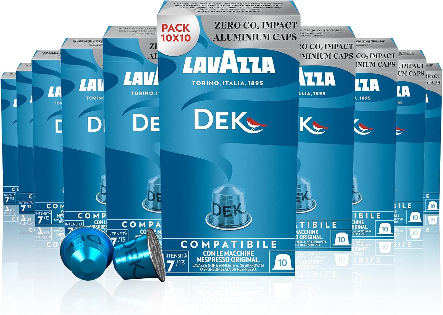 Lavazza, Espresso Dek, 100 Capsule di Caffè in Alluminio Compatibili con Macchine Nespresso