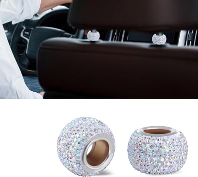 2PCS Car Headrest Collars, Car Head Rest Decor, Crystal Rhinestone Automotive Head Rest Collars, Diamond Automotive Seat Interior Charms Accessories Universal for Cars RVs SUVs Trucks White