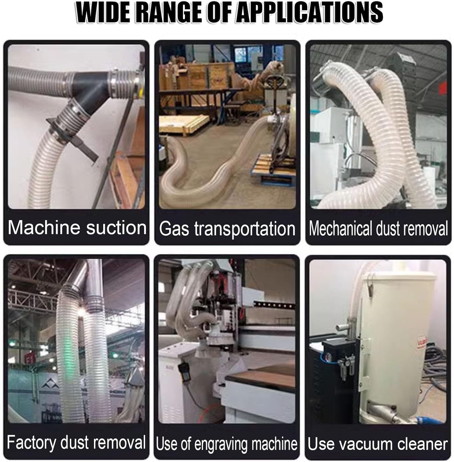 Flexible Clear Retractable Dust Collection Hose 12 10 8 6 4 3 2 1 Inch, Heavy Duty Shop Vac Hose for Dust Collectors, ID 310mm/12.2in