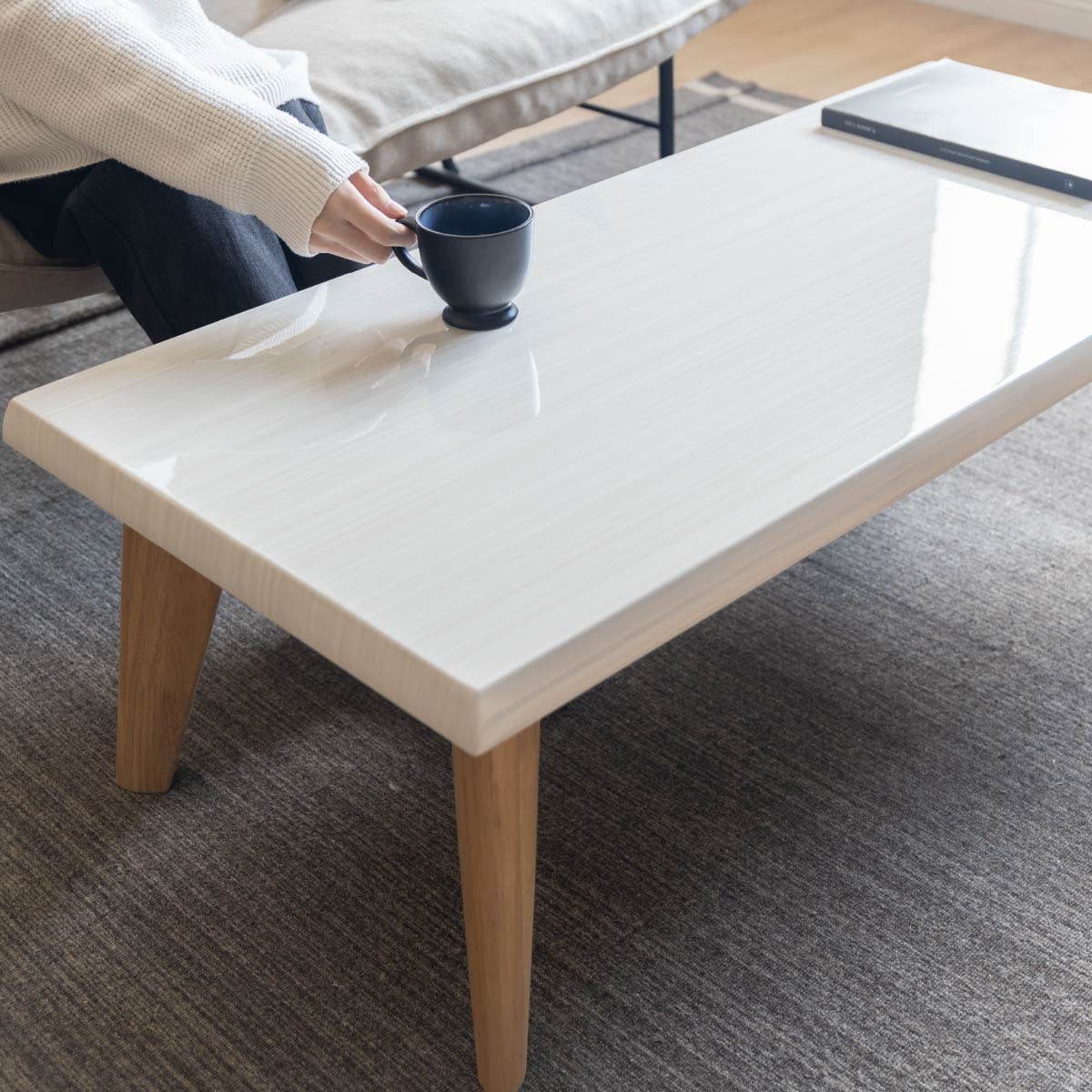 Amazon.co.jp: tac INTERIOR ローテーブル 幅110cm 鏡面仕上げ UV塗装 
