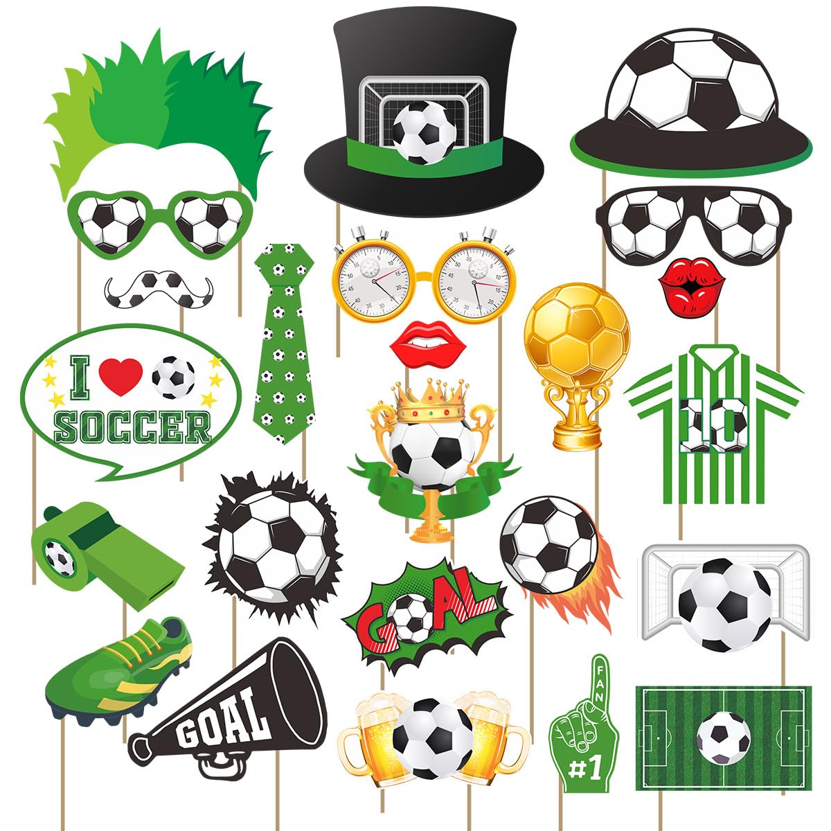 Norinoya 24 Piece Football World Cup Photo Booth Props, Soccer Match Day Party Supplies, Funny Selfie Props for Fans Celebrations, Sports Bar Game Day Decorations