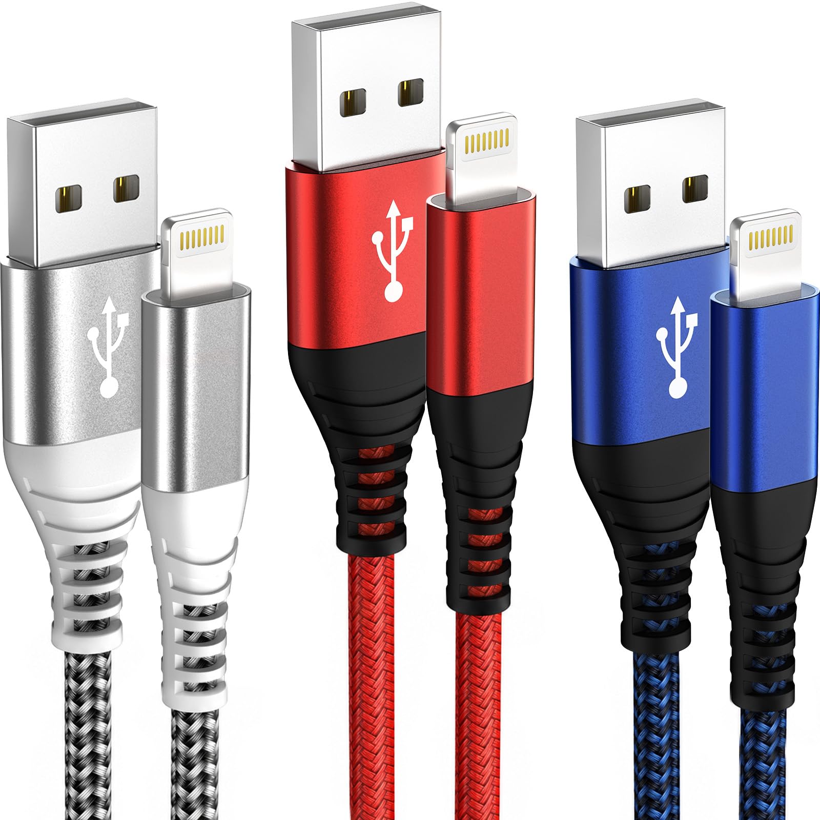 IDISON iPhone Charger Cable 3Pack 2M,USB A to Lightning Braided MFI