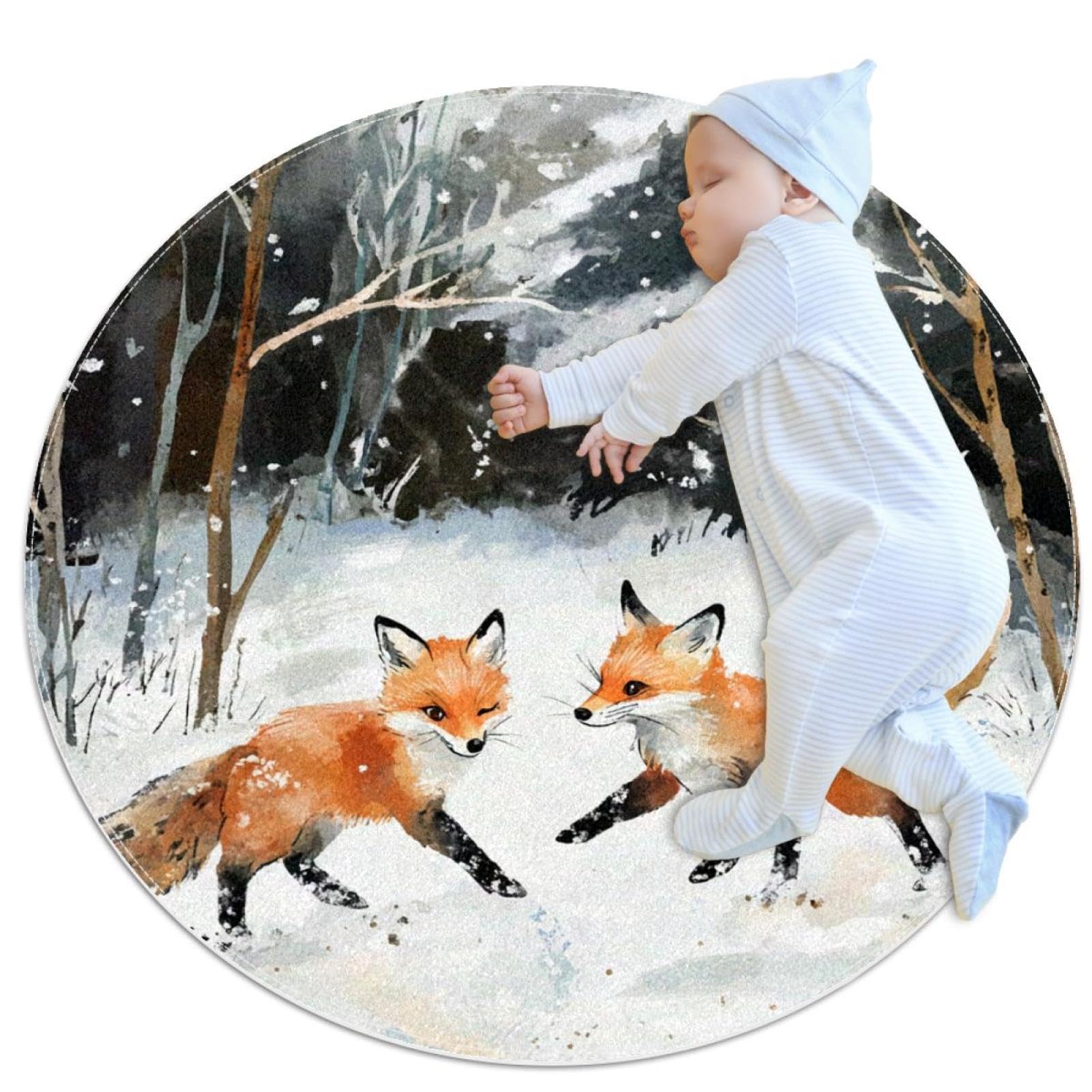 Tapis de salle de bain renard de 1m rond et antidérapant pour chambre