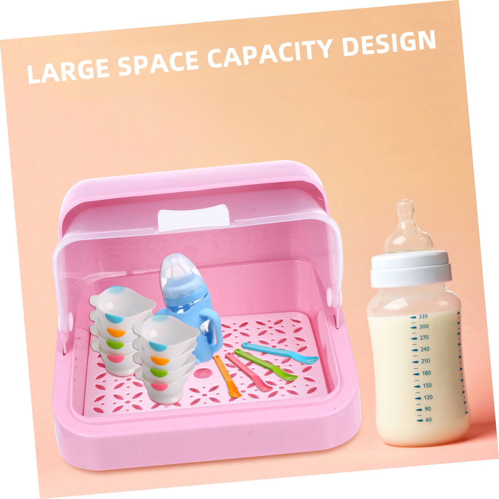 Babyflaschen Aufbewahrungsbox mit Deckel und Abtropfschale Rosa Pp