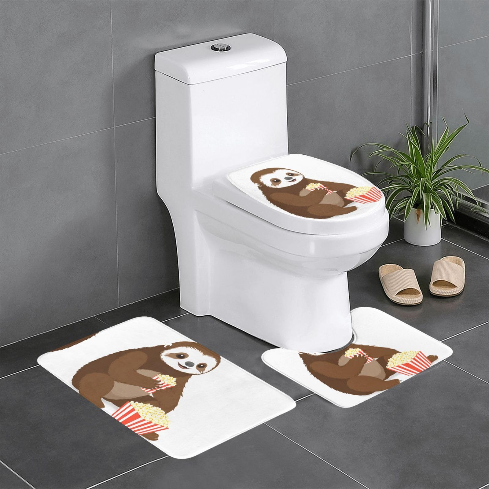 Tapis de salle de bain antidérapants lot de 3 avec contour WC