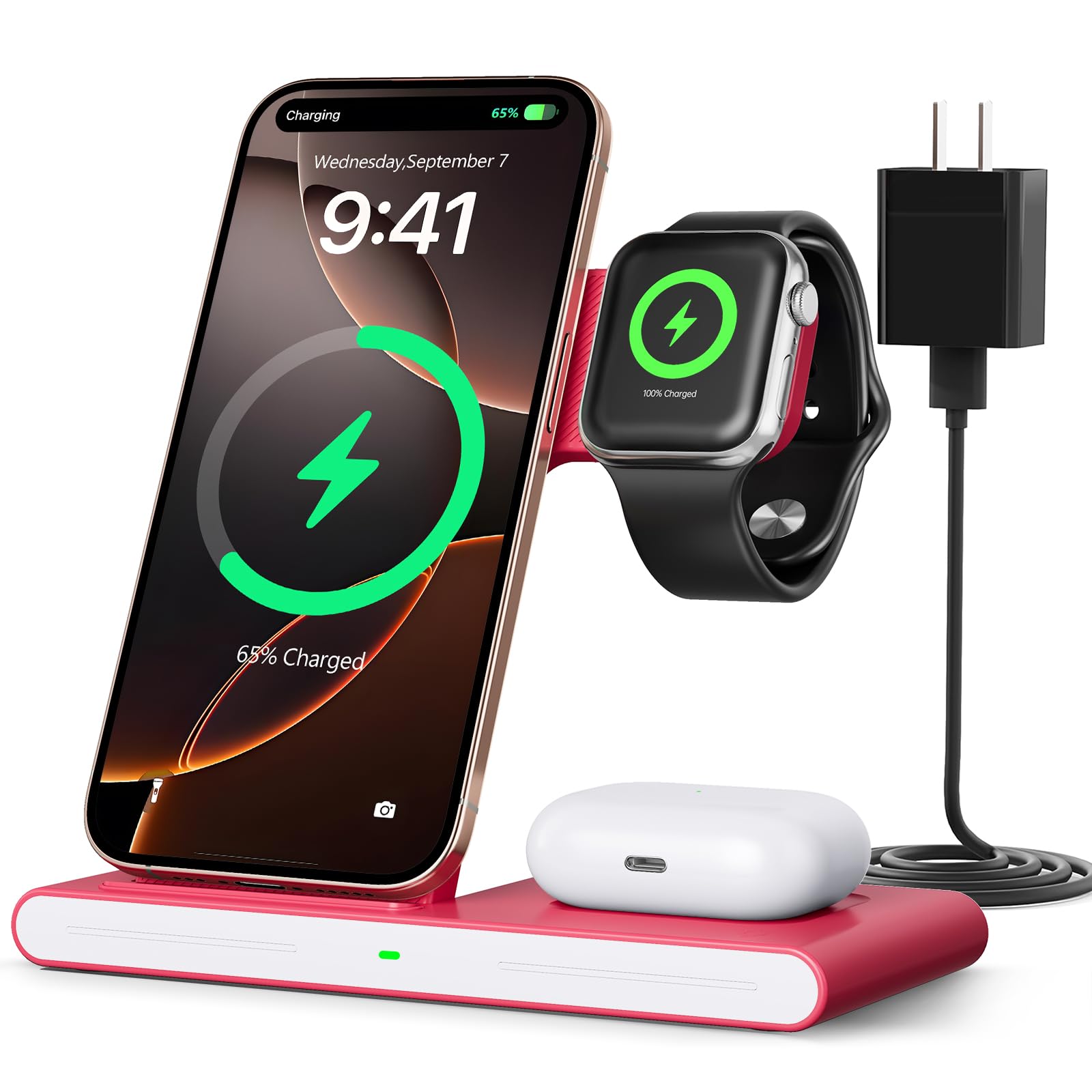 2026 Wireless Charger for Apple and Android Charging Station,3 in 1 Fast Max Charging for iPhone 16 15 14 13 12 Pro Max Plus, Apple Watch Series & Air