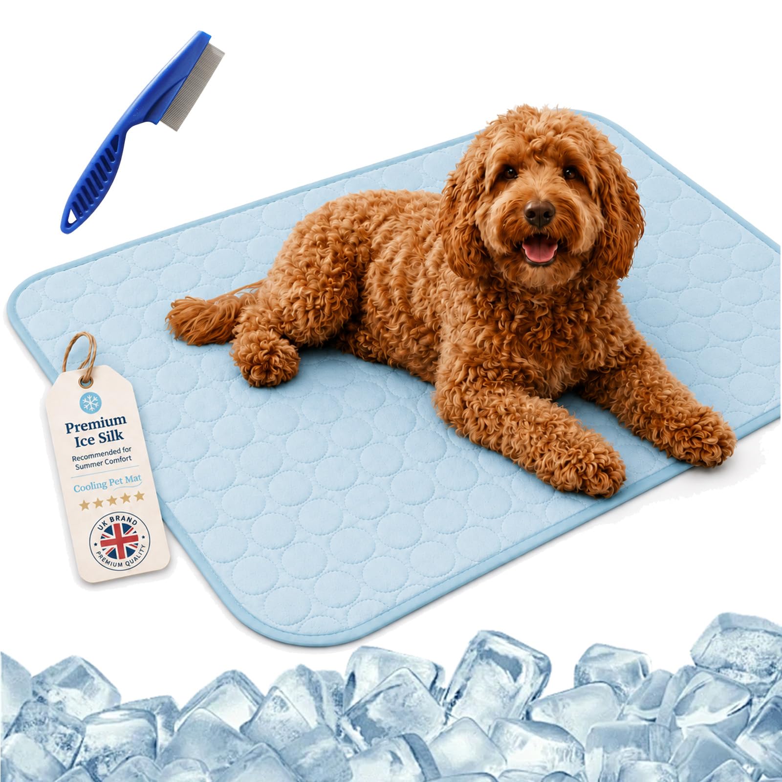 ChillPaws Cooling Mat - XS/S/M/L/XL/XXL Chilli Paws Cooling Mat with Washable Ice Silk Breathable,Instant Pet Cooling Blanket,Anti-Slip Chew-Resistant,for Crates Sofas&Summer Garden (Blue 2,50x40cm)