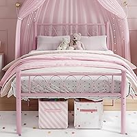 Garvee Pink Metal Twin XL Bed Frame with Heart Headboard & Footboard, 600LB Capacity, No Box Spring, Underbed Storage