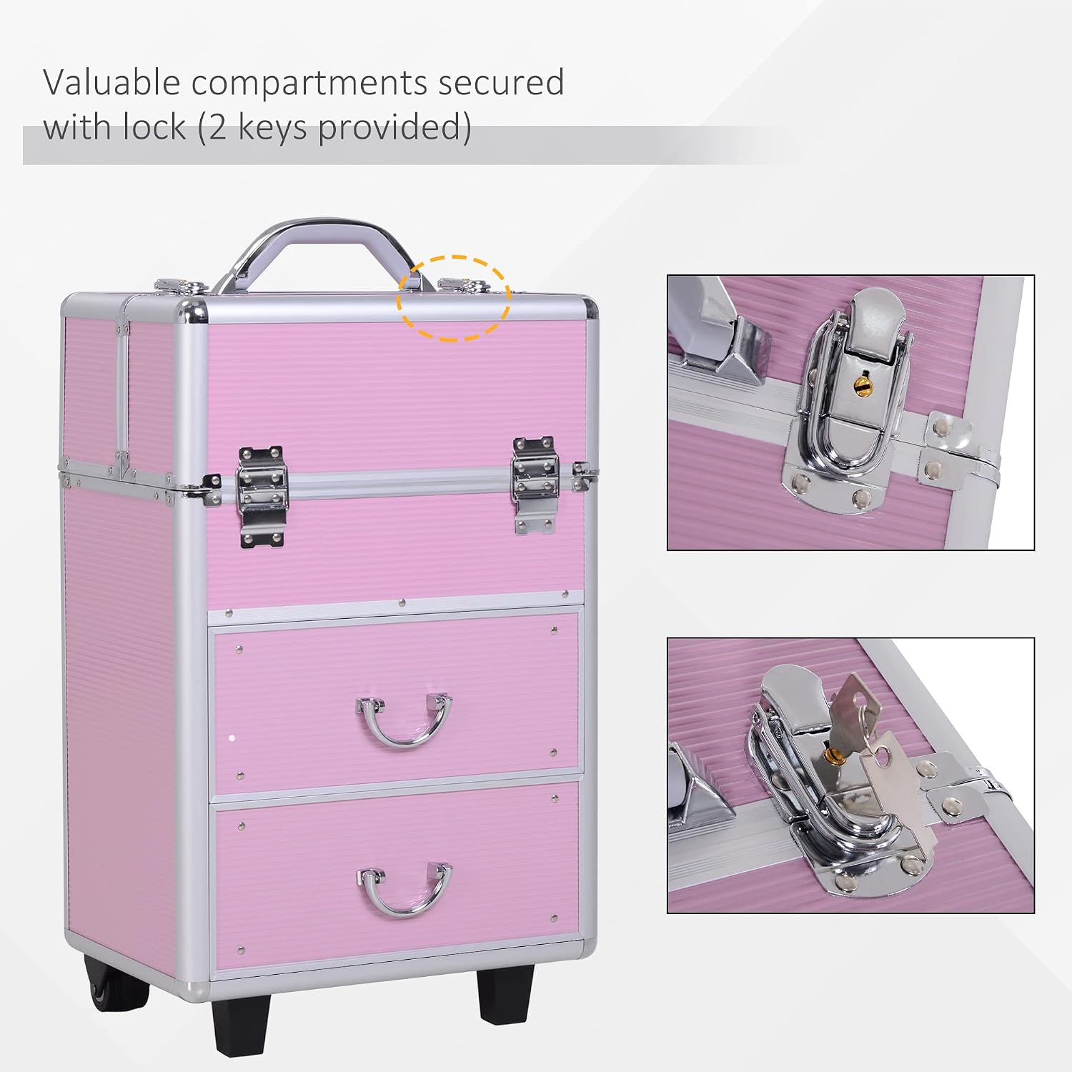Large Professional Vertical Rolling Makeup Train Case - Bubblegum Pink
