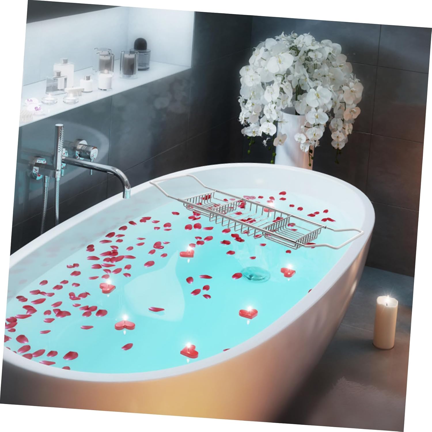 Bathtub Shelf Bathtub Storage Organizer Expandable Bath Table Metal Bathtub Tray Expandable Tray Bathtub Table Tray Over Tub Bath Tray Storage Basket Sink Stainless Steel