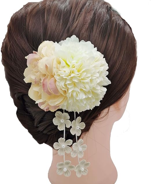 和装 髪飾り 造花 ヘッドドレス 花 ヘアアクセサリー ピンポンマム Uピン 花嫁 ウェディング 手作りは 着物 浴衣 和装 袴 振袖 卒業式 結婚式 結婚式 夏祭 花火大会 イエロー 和装小物 通販 Amazon