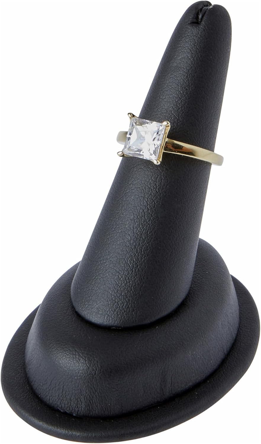 Plymor Black Faux Leather Ring Finger Display, Single on Oval Base, 1.75" W x 2.5" D x 2.75" H (Pack of 3)