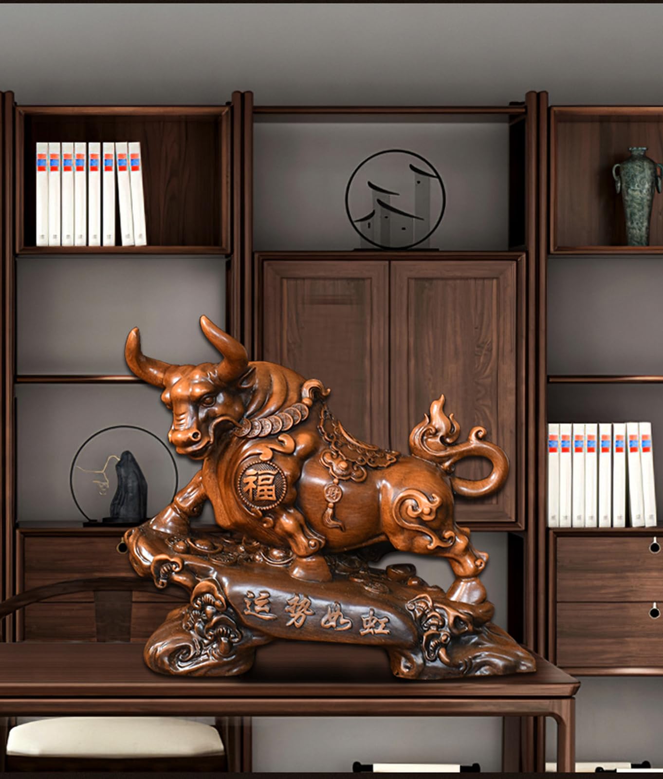 Rzeźba byka z żywicy Feng Shui, dekoracje Wall Street Bull