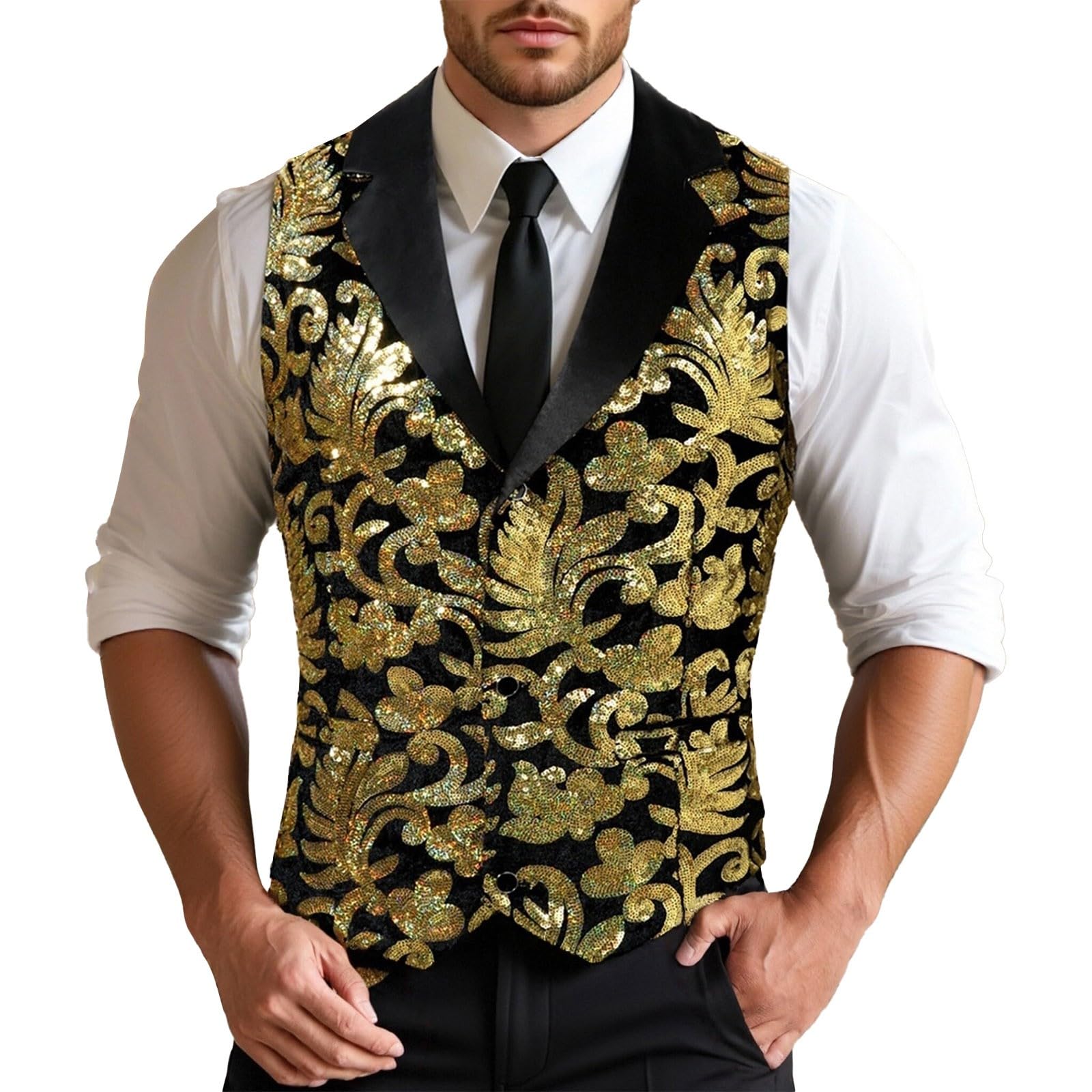Gilet Glitter Uomo Paillettes Vestiti Adulti Abiti Smanicato Sportivo Panciotto Gotico Abbigliamento Comode Eleganti Casual Carnevale Vintage