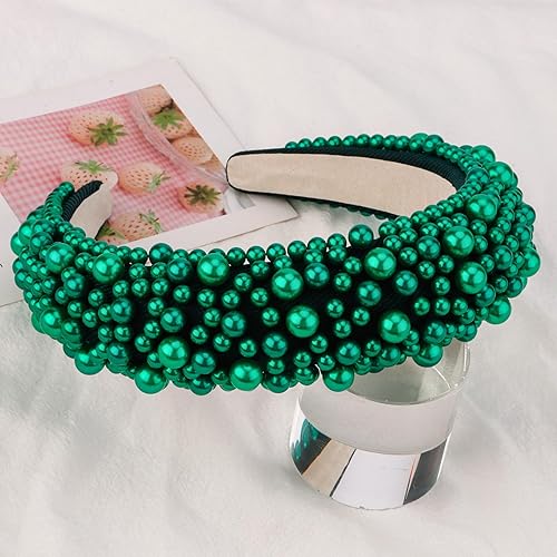 Diademas de perlas negras para mujeres y niñas, bonita diadema acolchada con perlas de imitación para boda y novia, bandas anchas y gruesas con