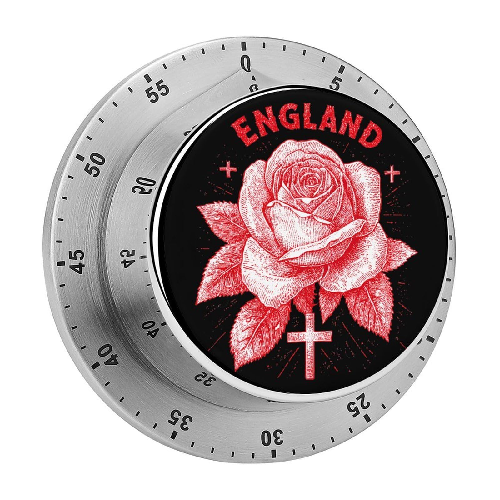 Red Rose England Flag Mechanical Timer with Alarm for Kitchen Cooking Productivity Stainless Steel Timers