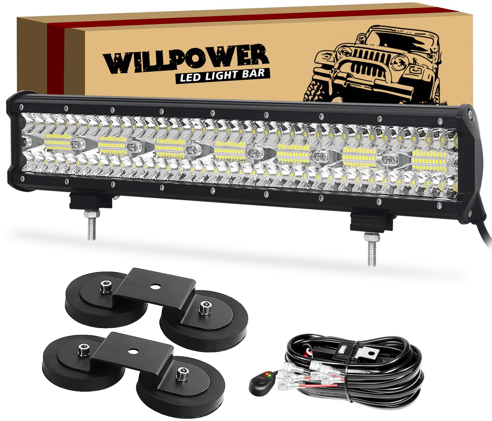 Willpower Barra Led Fuoristrada Con staffa magnetica e cablaggio, 20 pollice 420W Barra luminosa a LED per Auto Trattore Camion ATV Barca 4x4