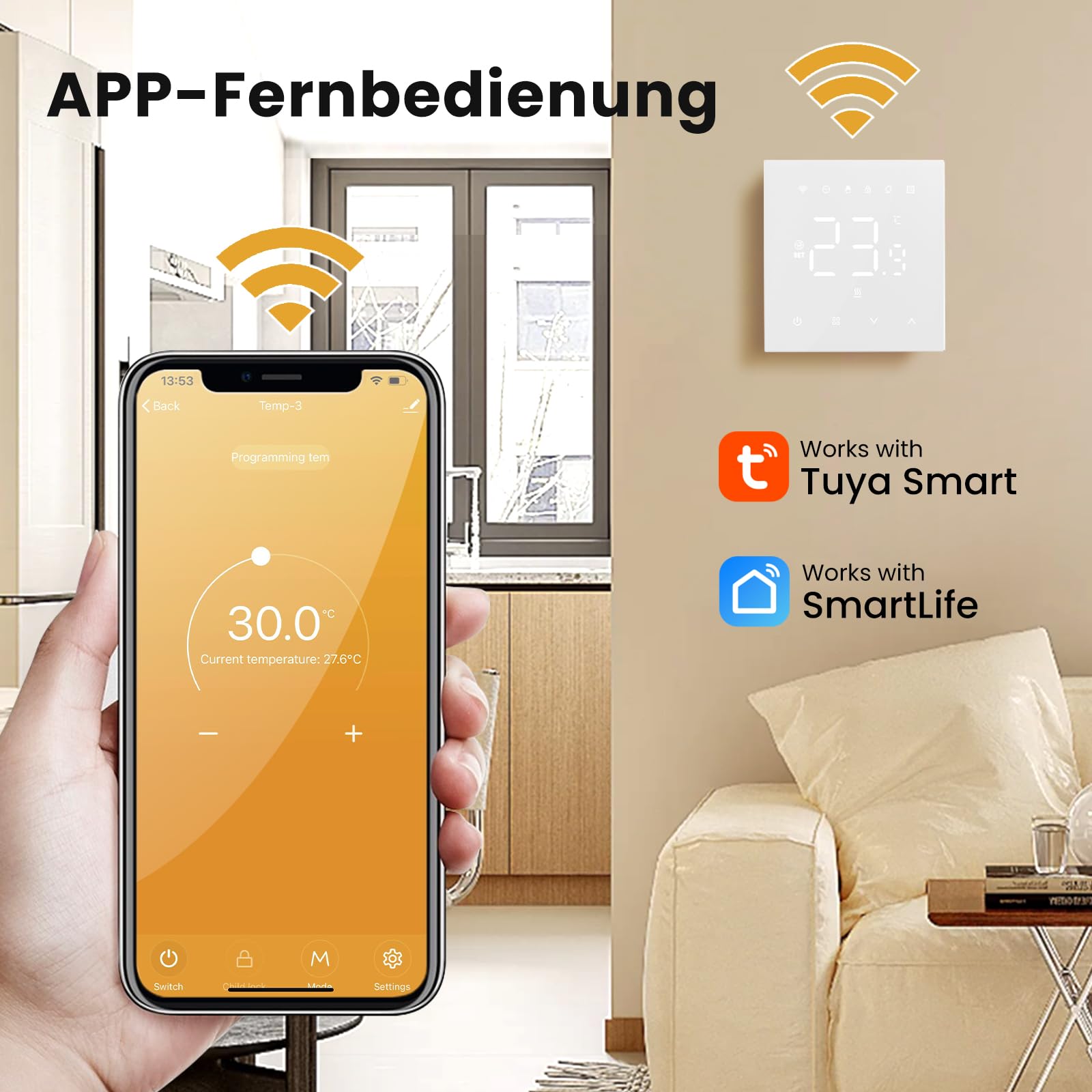Termostato WiFi Tuya Per Riscaldamento A Pavimento - Controllo App, Alexa, Google Home, Nero, 3A - Foto 7