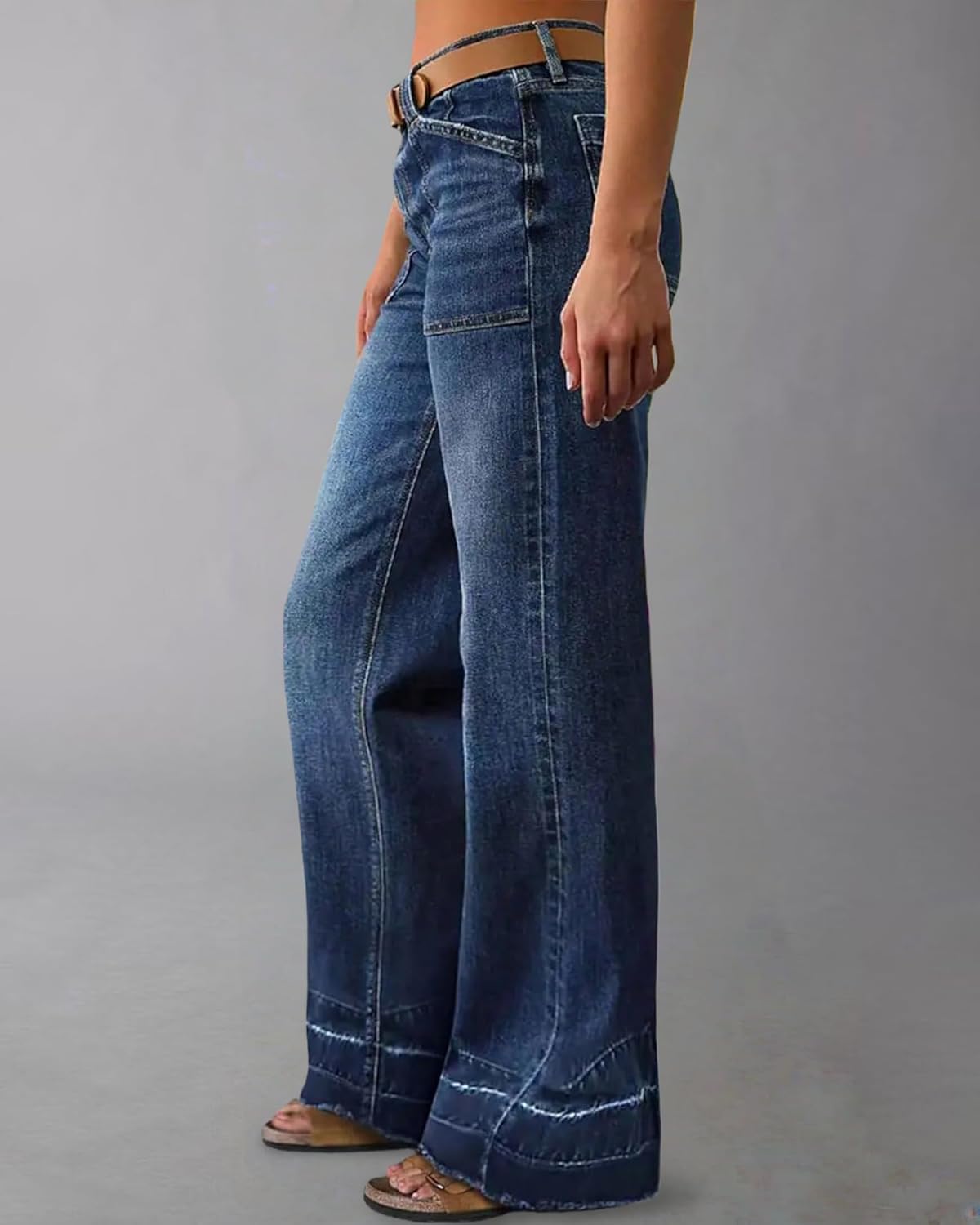 Wide Straight Leg Stretchy Jeans for Women Mid High Waisted Baggy Denim Pants with Deep Pockets. - Image 3