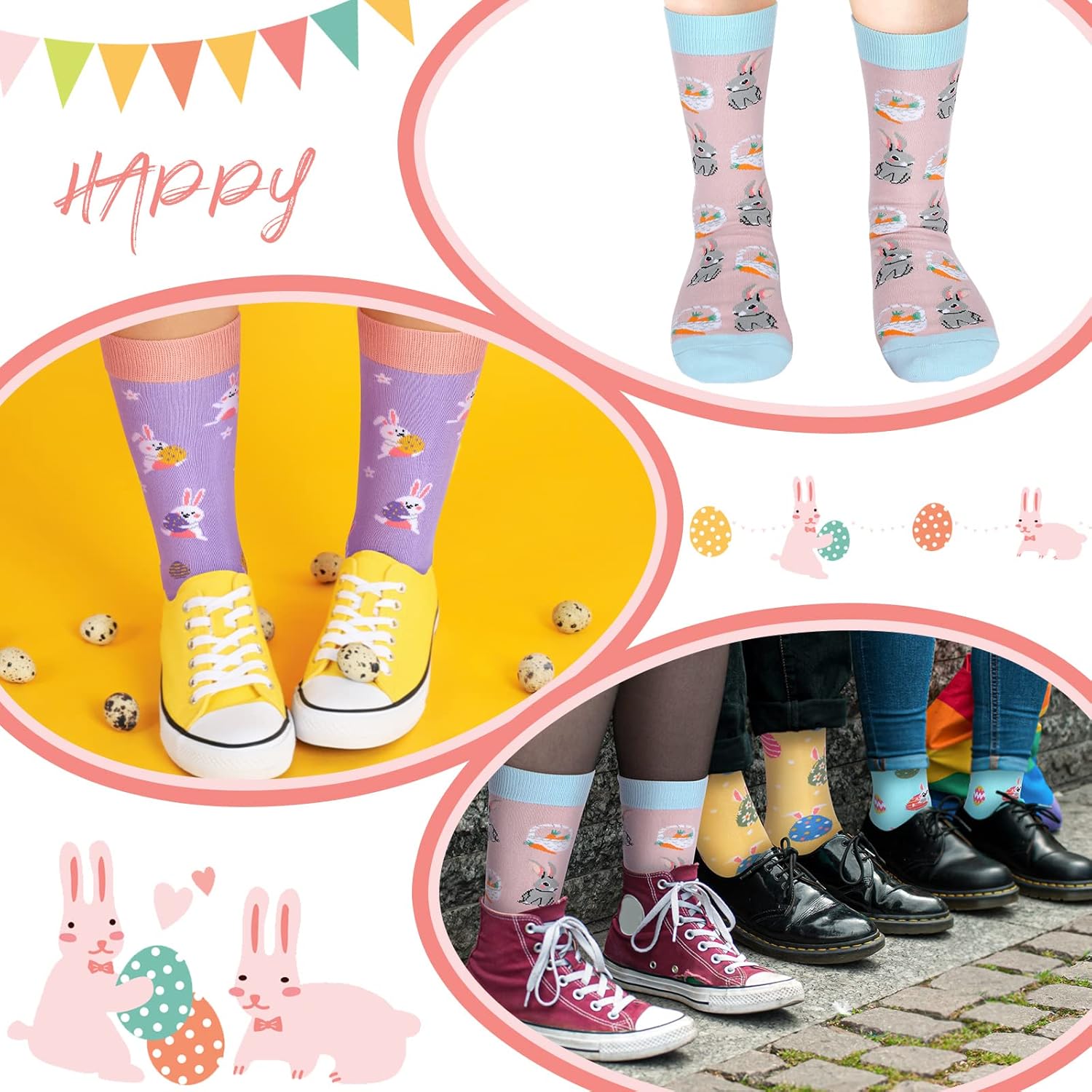 Funtery 12 Pairs of Easter Socks Women rabbits Easter Egg St. Patrick's Day Novelty Design Crew Socks Easter Gifts - Image 5