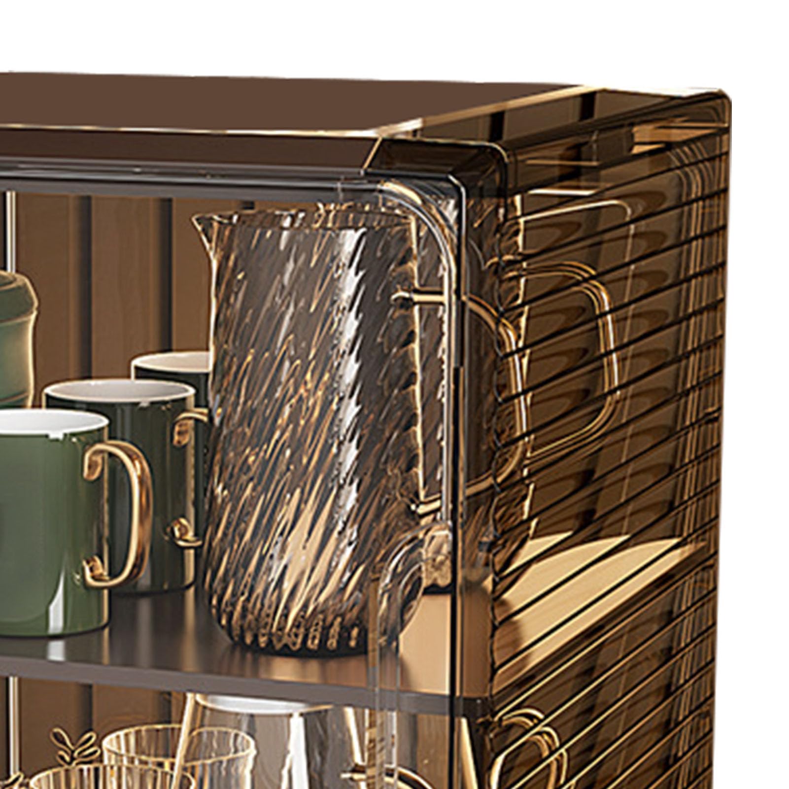 Estante de Almacenamiento de Tazas, Caja organizadora apilable de plástico Transparente a Prueba de Polvo para gabinete, Escritorio, Oficina, Sala de Estar, diseño de Lujo Ligero (Negro Medio)