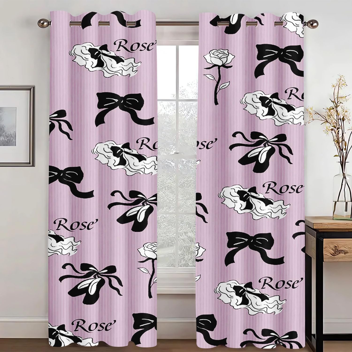 SHROUDEX Blackout Curtains with Ties, 3D Pink Bow Children's Room Curtains, Colourful Butterfly Curtains for Living Room (100x140cm(2x50x140cm))