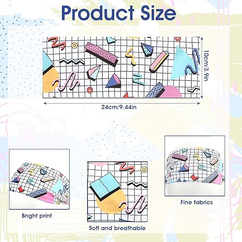 Miniatura 2 de Paquete de 4 diademas de los años 90 con estampado retro de los años 80 para mujer, bandas de sudor de moda vintage, bandas deportivas para el