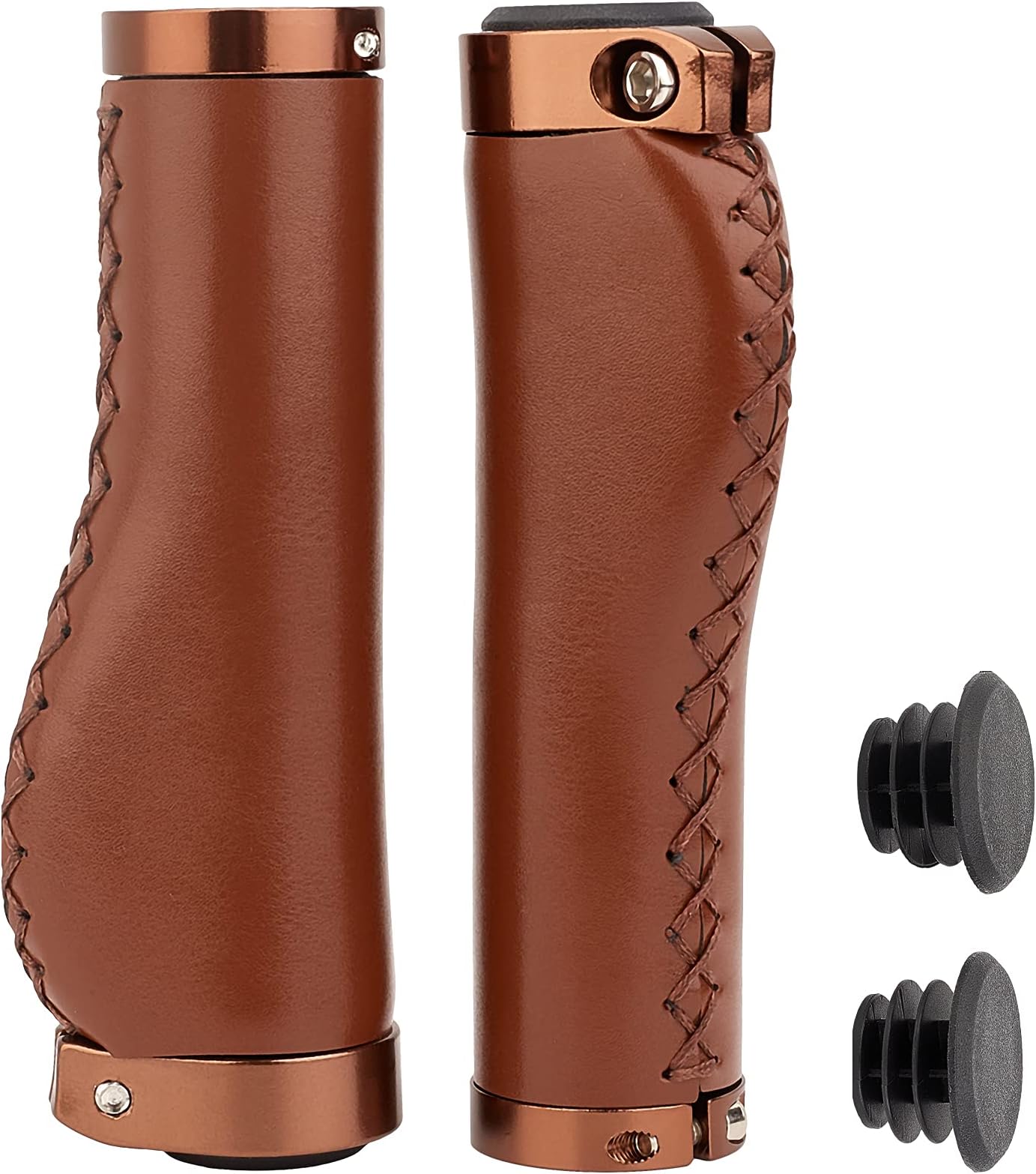 GORGECRAFTBrown Bike Grips Microfiber Leather Handlebar Bicycle Ergonomic Design Non-Slip Microfiber with Aluminum Alloy Dual Lock-on Bar Covers for Mountain Road Bike MTB