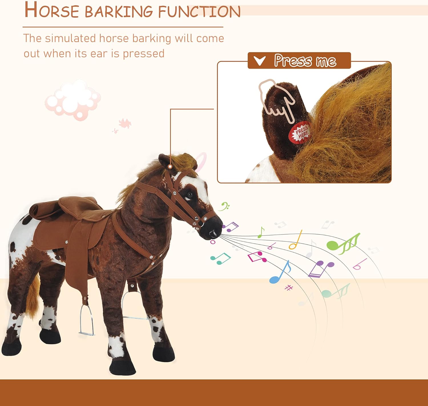 Lowest Price Qaba Kids Standing Ride-On Horse Toddler Plush Interactive Toy with Sound -Dark Brown/White