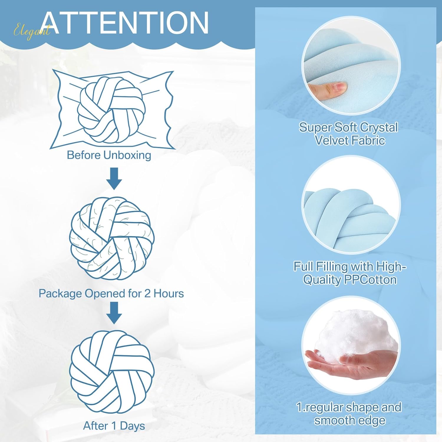 Fumete 2 Pcs 14 Inches Knot Pillow Round Throw Soft Plush Knot Ball Pillow Handmade Knotted Modern Home Decorative Cushion for Bed Bedroom, Sofa, Couch (Sky Blue)