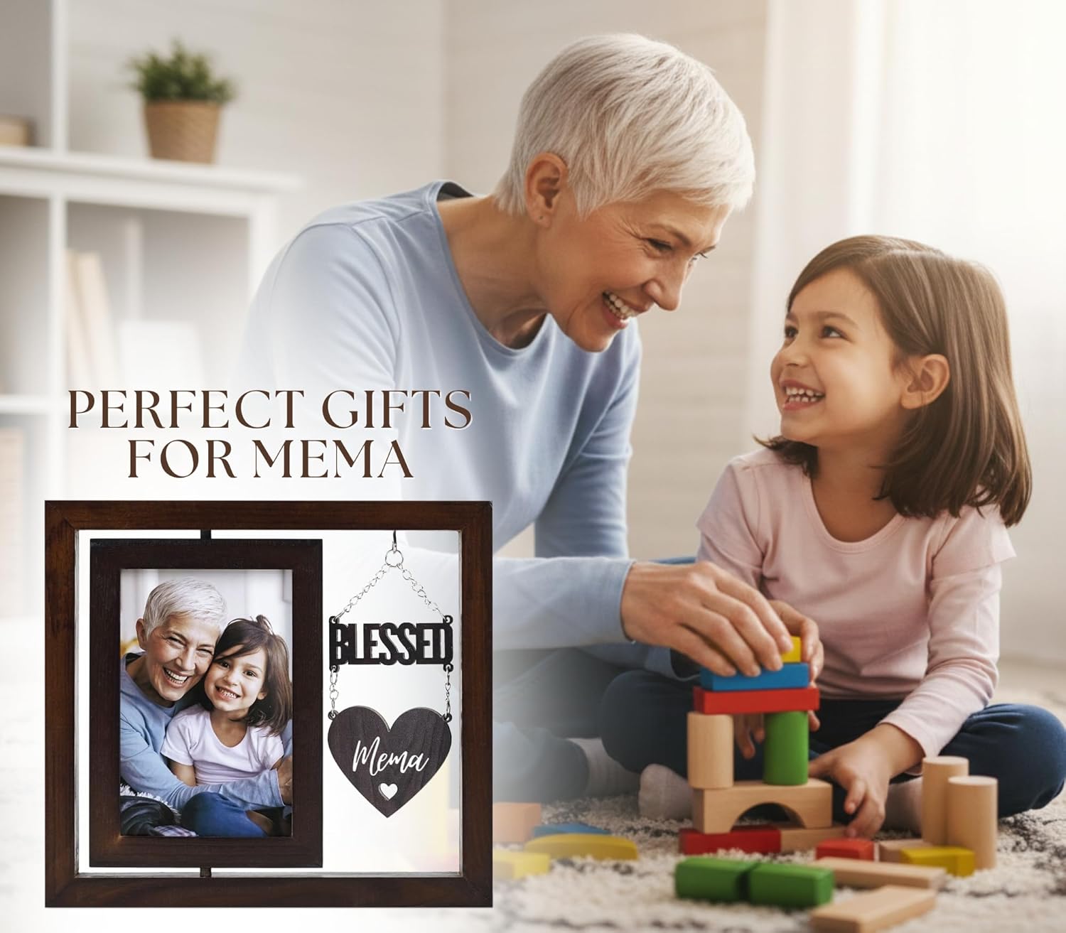 InnoBeta Mema Gifts, Grandma Gifts from Grandchildren, Blessed Mema Photo Frame, Mother's Day, Christmas, Birthday, Rotating 6R Picture Frame - Image 7