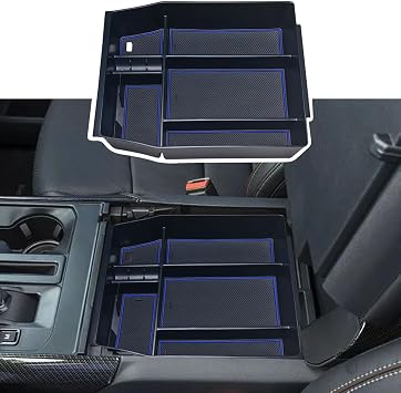 Zxiaochun Center Console Organizer Compatible with 2021 2022 2023 2024 Ford F150 Interior Accessories, Armrest Box Insert Storage Tray Full Console w/Bucket Seats ONLY-Blue Trim