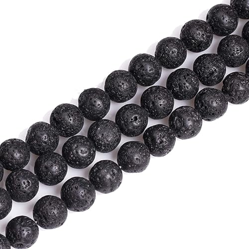 GEM-Inside - Cuentas sueltas de lava negra de 0.55 pulgadas (0.551 in) bien pulidas, piedra energética de cristal para hacer joyas, 15 pulgadas