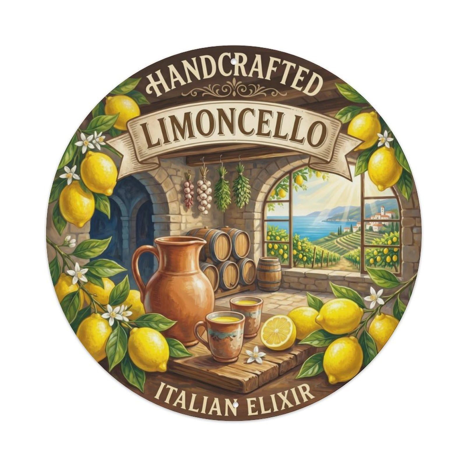 Fqcyn Style Artisanal Limoncello Digestif Metal Tin Sign Plaque Wall Decor For Cafe, Club Bar, Office, Home Garden Round Metal Poster 8X8inch
