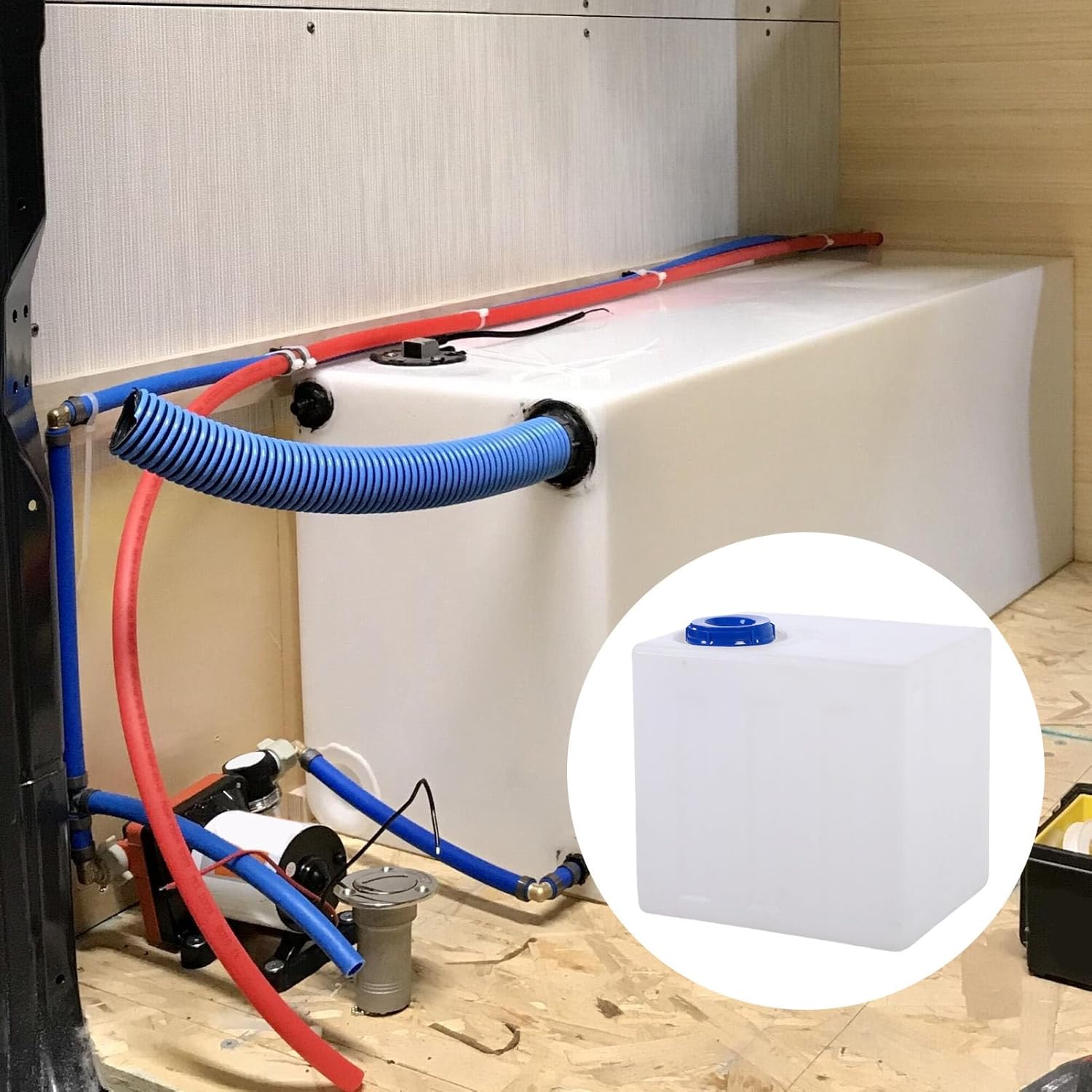 Luqeeg 37 Gallon Rv Water Storage Tank, Integral Water Holding Container, Leakproof Heat & Cold Proof Food Grade LIDPE Auto Accessory for Trailers Boats Yachts Motorhome