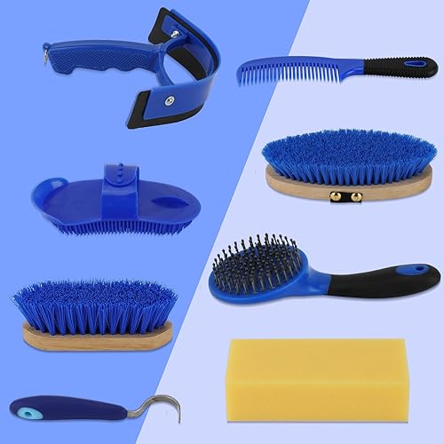 Miniatura 7 de GINDOOR Kit de 9 piezas de aseo de caballos, juego de cepillos para caballos con bolsa de mano, suministros de baño para caballos, esponja de baño,