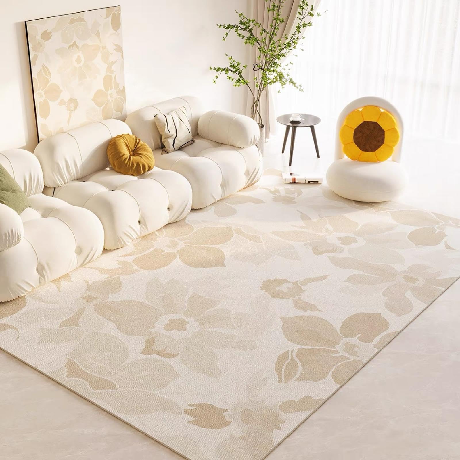 Tapis de sol style crème 100x160 cm pour salon et chambre