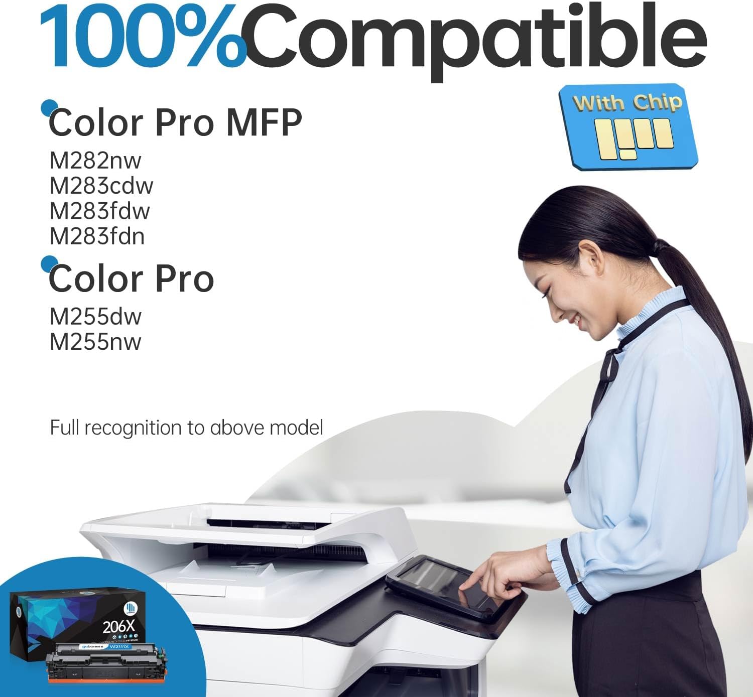 Gotoners Replacement for Toner HP 206X 206A W2110X (with Latest Chip) Cartridge 5-Pack Work with Color Pro MFP M283fdw M255dw M283cdw M282nw