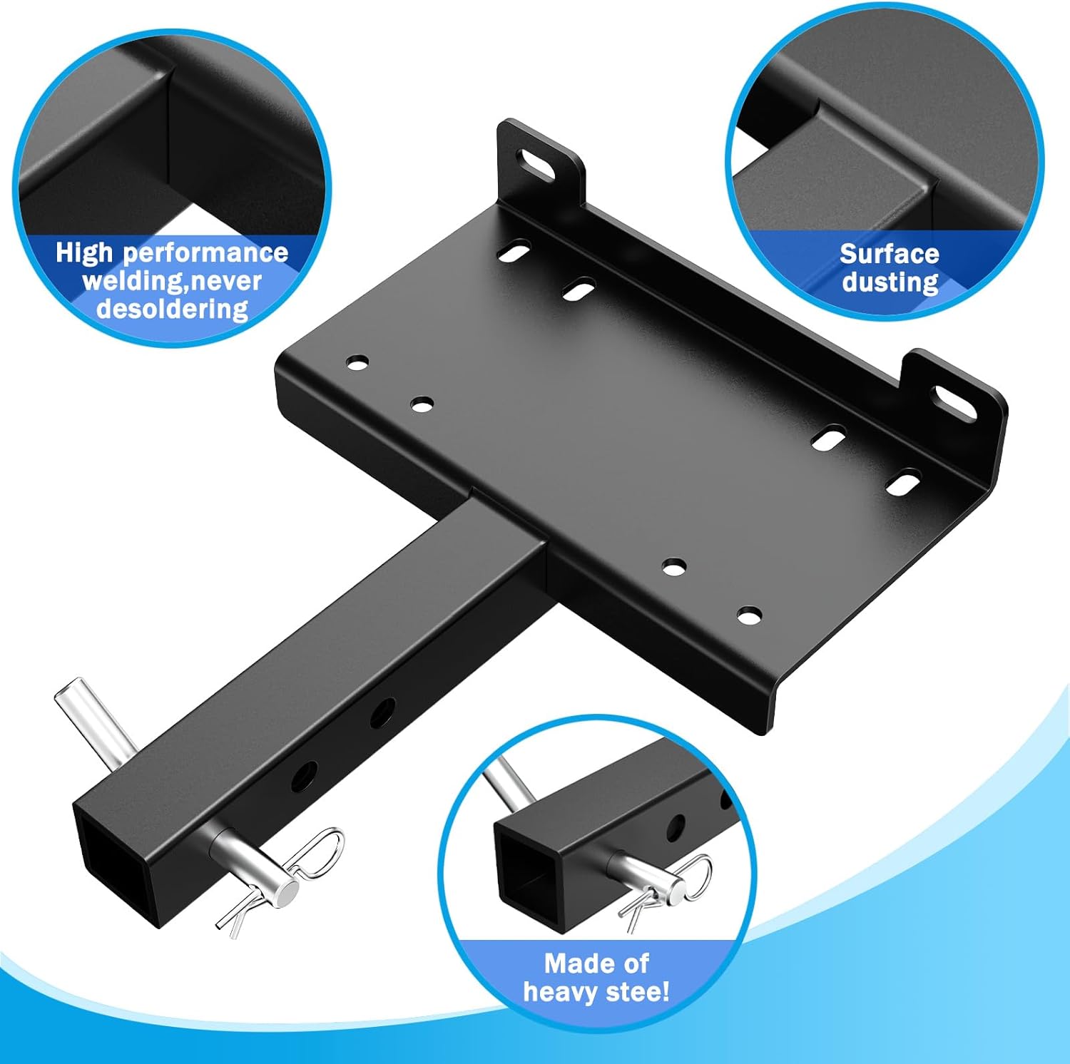 Winch Hitch Cradle Mount Plate, Universal Receiver 10 x 4 1/2 Winch Mounting with 2'' Receiver Hitch, Heavy-Duty 15000Lbs Capacity, Winch Hitch Mounting Plate for ATV UTV SUV Truck Pickup