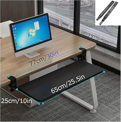 Miniatura 6 de Y&J Plataforma de teclado debajo del escritorio, altura ajustable, sin perforaciones, bandeja ergonómica para teclado deslizante, para el hogar u