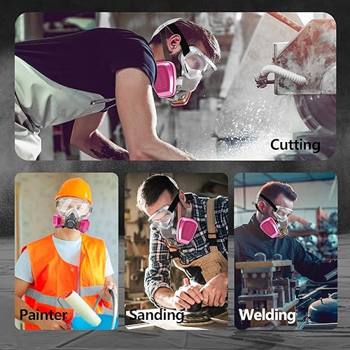 Miniatura 5 de TECENVAA Máscara respiradora de media cara máscara de gas - Máscara respiradora con filtros - Máscara antipolvo reutilizable con gafas - Máscara